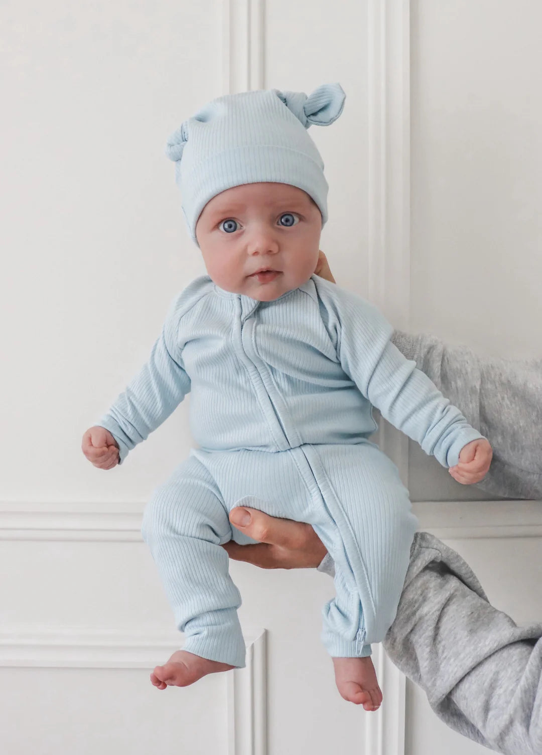 Zip Romper | Baby Blue Rib