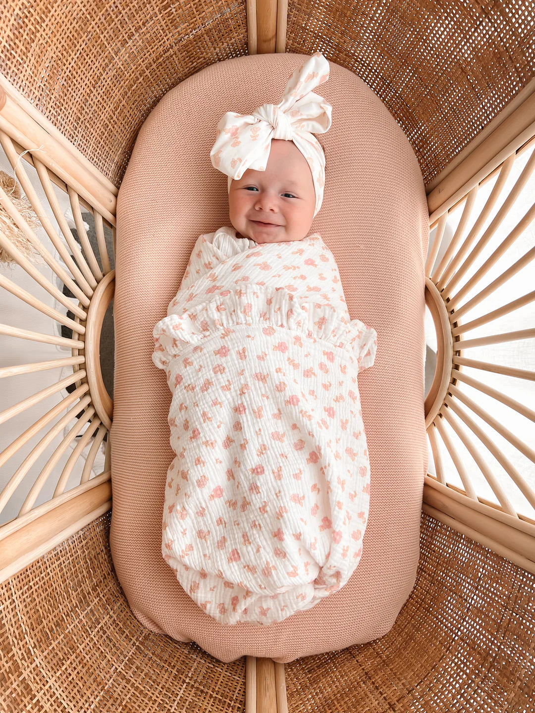 Frill Muslin Blanket | Peach Ditsy Floral