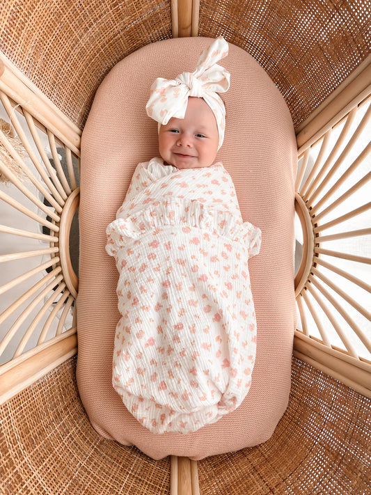 Frill Muslin Blanket | Peach Ditsy Floral