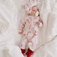 PRE-ORDER Frill Zip Romper | Pink Candy Cane Waffle