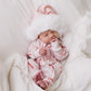 PRE-ORDER Frill Zip Romper | Pink Candy Cane Waffle